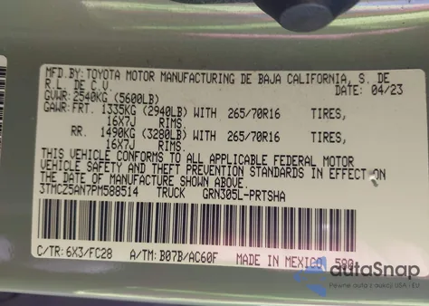 2023 Toyota Tacoma Trail Edition from USA, damaged, VIN 3TMCZ5AN7PM588514